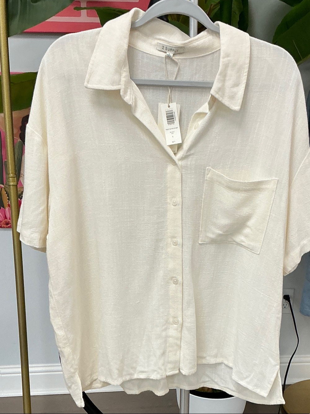 Z Supply Cream Relaxed Button-Up Shorts Set